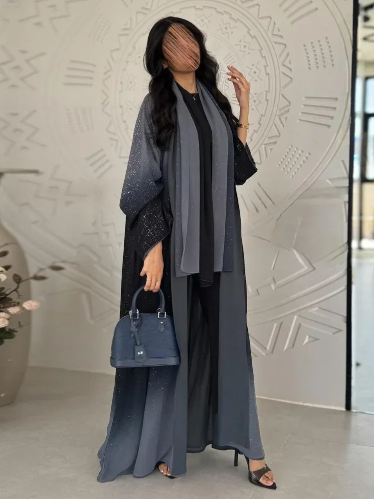 Eid Abaya musulmana cárdigan para mujer Jalabiya Marruecos Vestidos de fiesta Dubai Abayas brillantes Kaftan Vestidos árabe vestido largo 2024