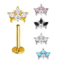 ASTM F136 Titanium EAR Stud PIERC with 4 CZ Top Cartilage Tragus Earrings Ear Lip Helix Studs Tongue Fashion Piercing Jewelry