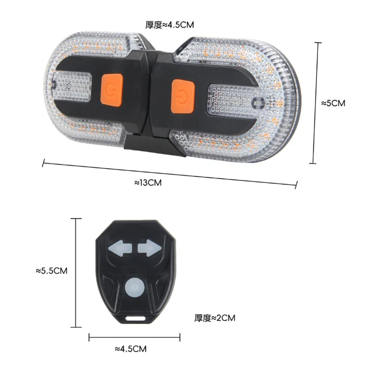 مصباح إشارة الانعطاف اللاسلكي عن بعد للدراجة قابل لإعادة الشحن عبر USB مع تصميم قابل للفصل IPX5 مقاوم للماء لركوب الليل الآمن