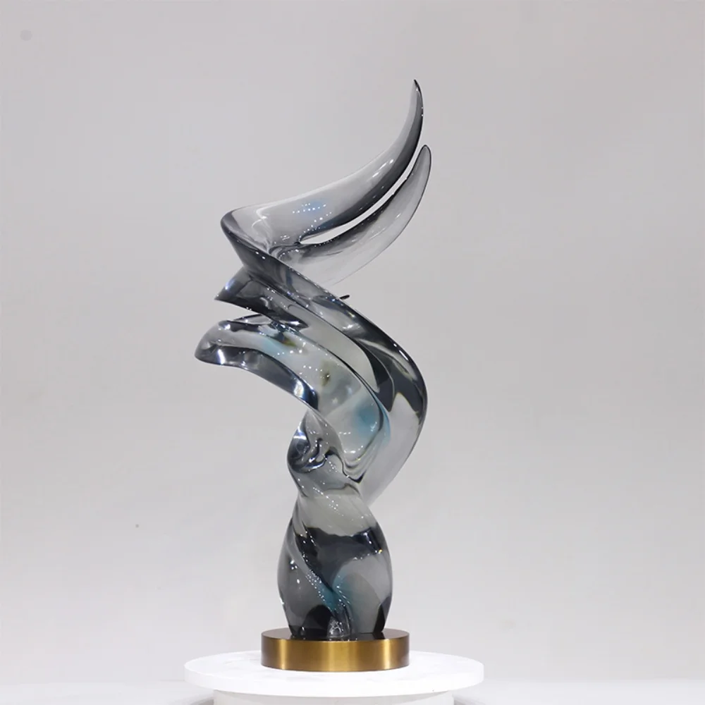 ※a Elegant Dynamic Clear Resin Abstract Ribbon Sculpture High-End Art Ornament for Villa & Lobby