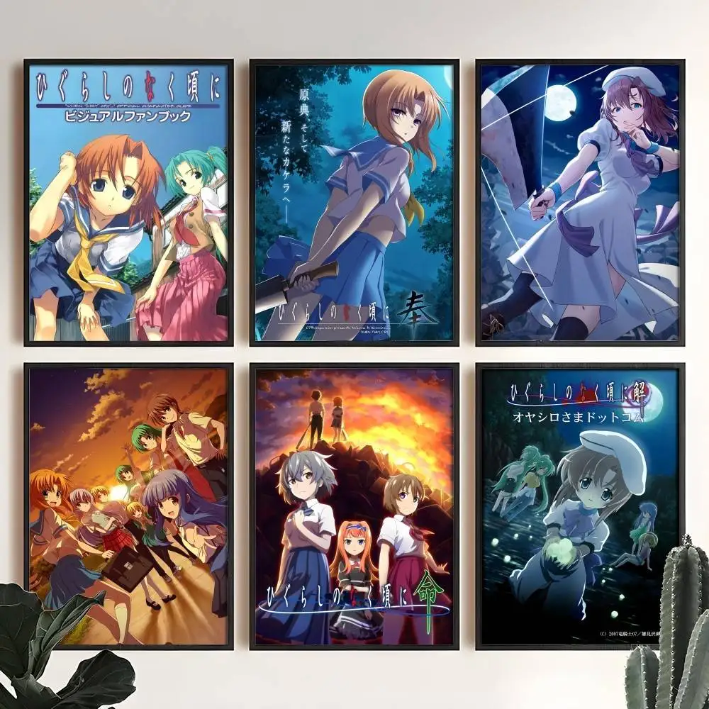 H-Higurashi عندما يبكون أنيمي ملصق جودة عالية طباعة ديكور المنزل جدار الفن جدارية غرفة زخارف للحانات #2