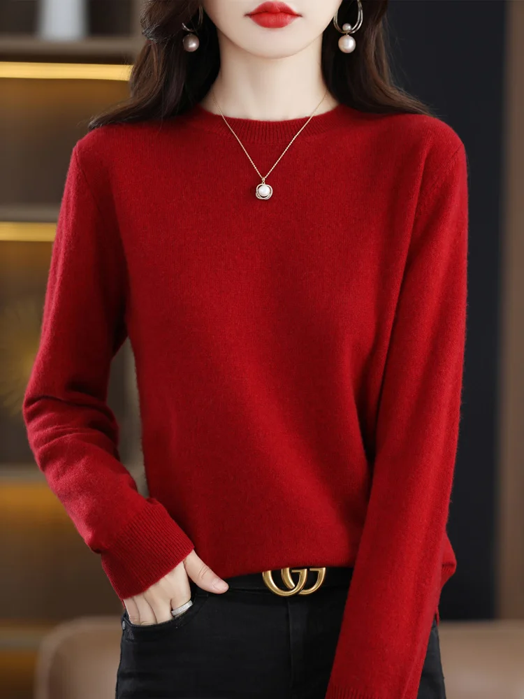 New Autumn Winter Cashmere Sweater Women\'s O-neck 100% Merino Wool Pullover Long Sleeve Classic Knitted Fashion Comfortable Tops