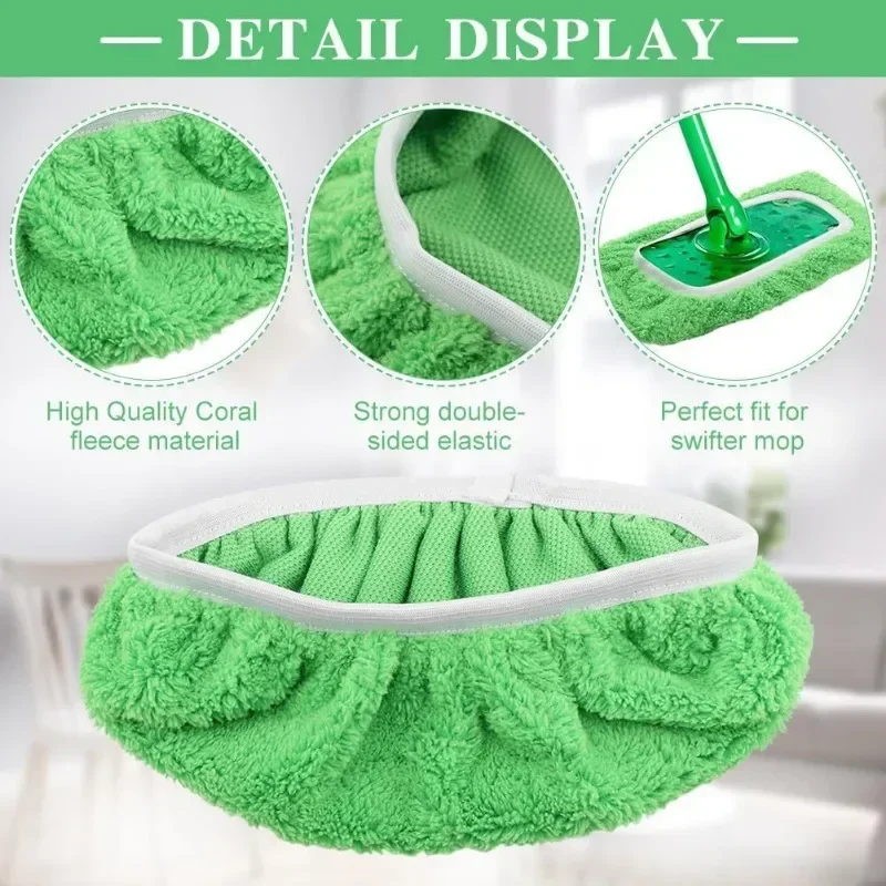 Wet & Dry Reusable Microfiber Mop Pads Green Furniture Flooring Sweeper Cleaning Cloths Mop Head Replacement Washable Rag Towel