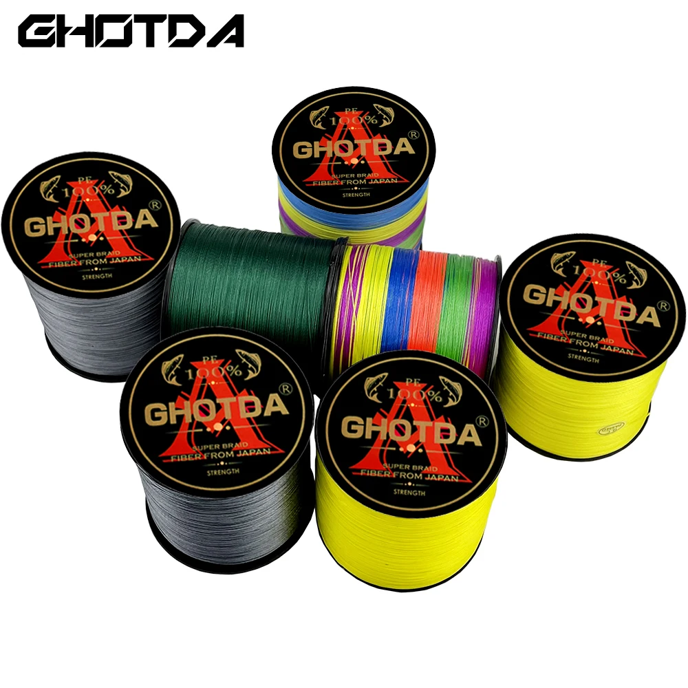 MultiColor Multifilament Braided Fishing Line 0.16-0.55mm Strong PE Main Wire 100/300/500M 12 Strands 25lb~120LB Big Game Pesca