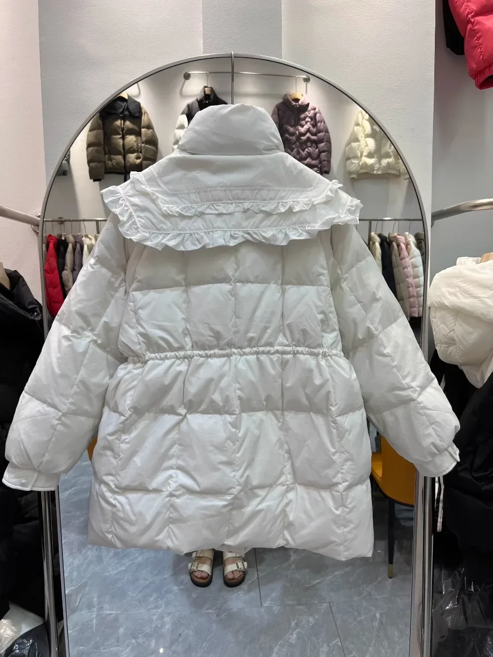 Casual Fashion Warm Coat Female Korean 2024 New Winter Navy Edition Stand Collar Drawstring Waist White Duck Down Jacket Women