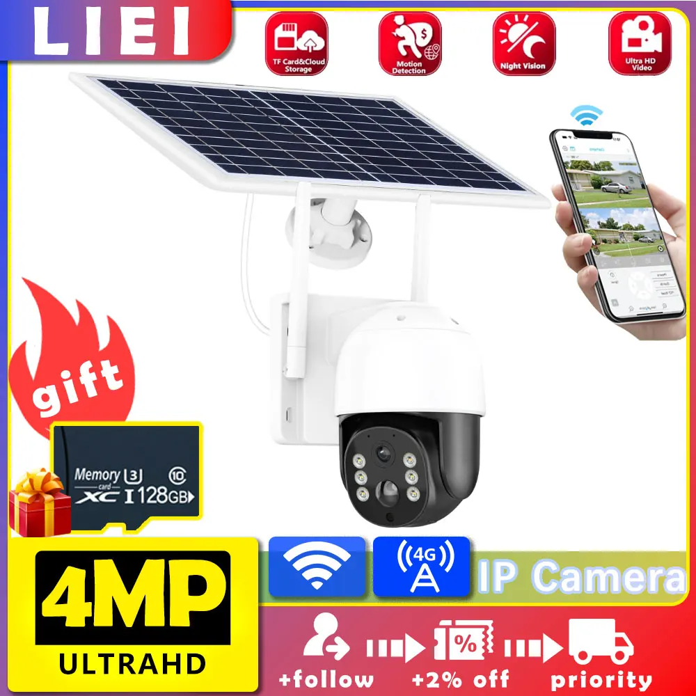 

LIEI 4MP 4G/WIFI Solar Camera Outdoor Wireless Video Surveillance PIR Human Detection 10800mAh Rechargeable Battery Camera iCSee