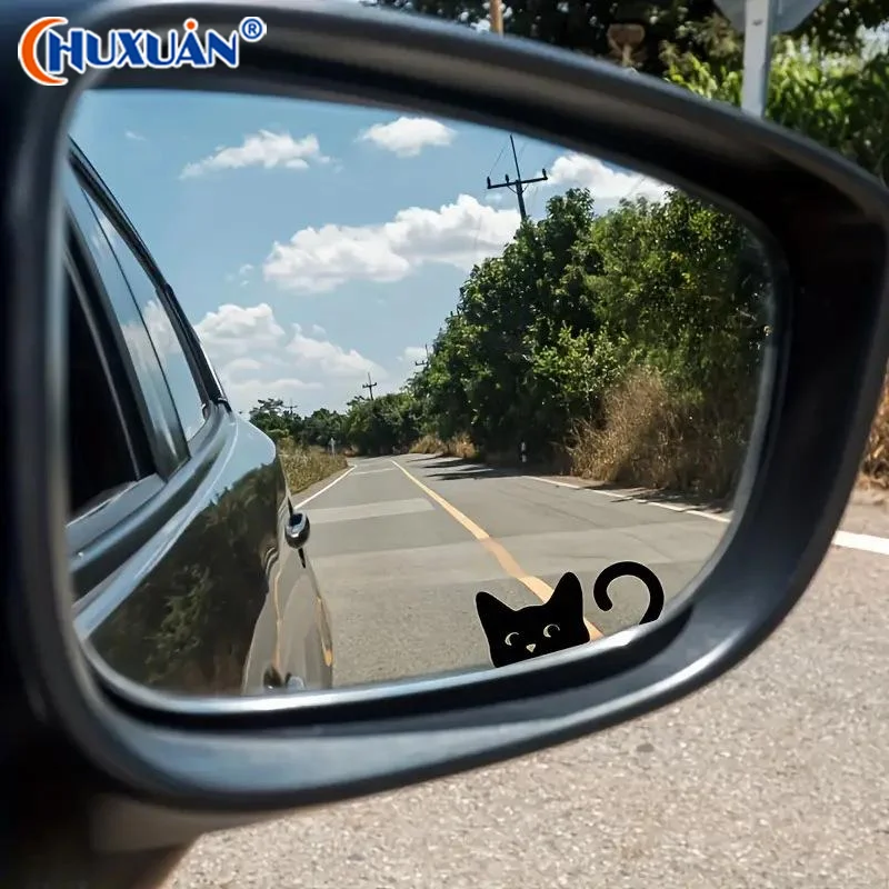 [Q]Cute Black Cat Peeking Car Rearview Mirror Sticker Waterproof Vinyl Decal For Car Mirror Window Bumper Auto Decor Car Styling