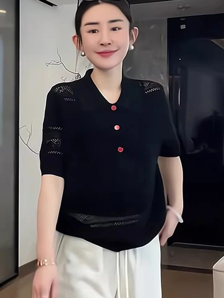 Faionable Hollow out ort Sve Prendas de punto Diseño simple Top de verano Sli Viaje versátil Apropriado Coreano Sle Stra...