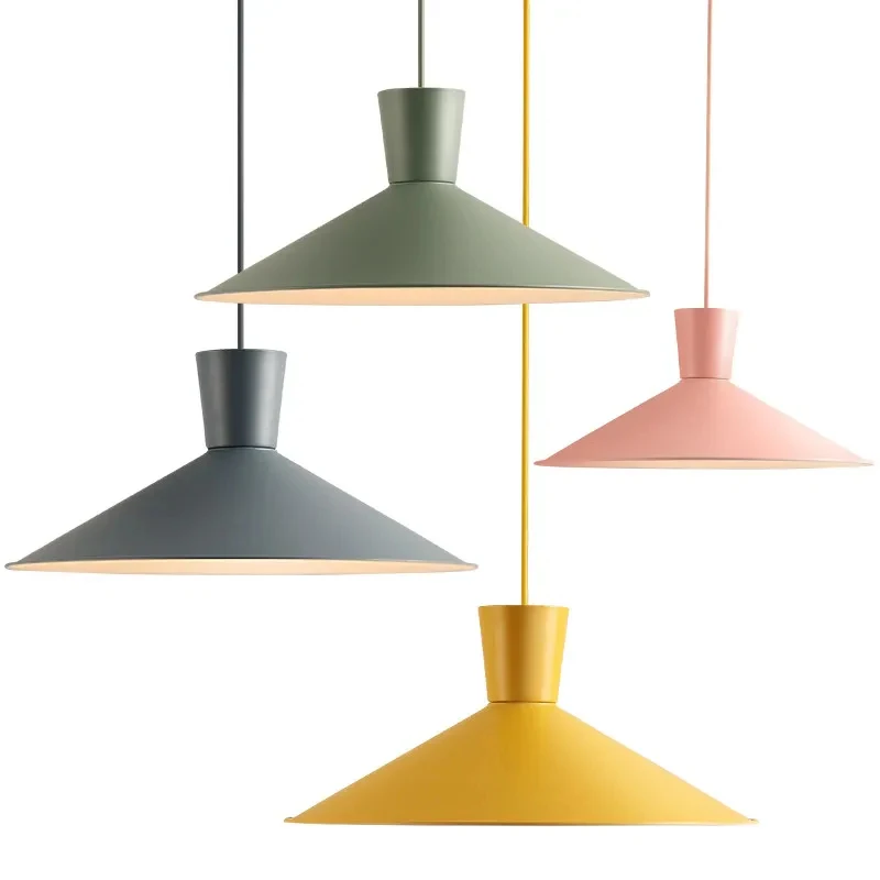 Nordic Macaron Pendant Light Modern Cone Hanging Lamp E27 Metal Ceiling Light Kitchen Dining Room Bedroom Home Decor