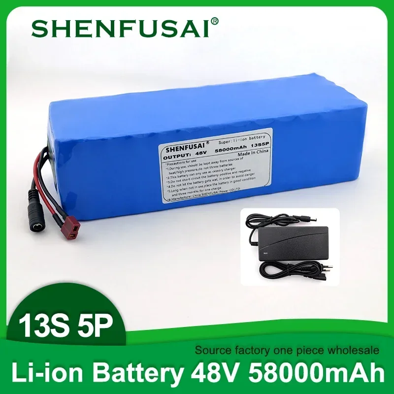 SHENFUSAI 48V 58Ah Electric Bike 18650 Lithium Battery 13S5P 1000W Scooter Battery Pack  Electric Bike Battery+54.6V 2A Charger