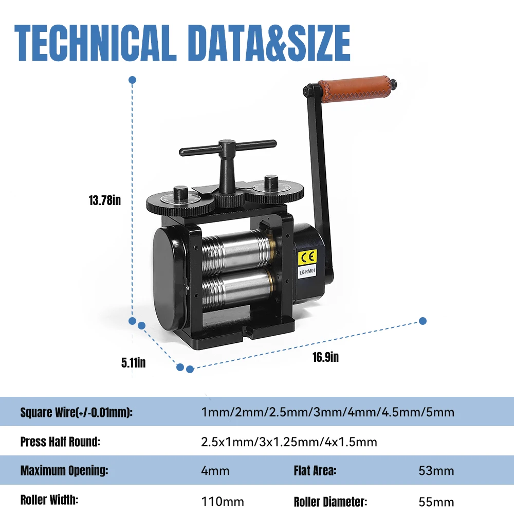 Black Rolling Mill Machine 110MM Jewelry Making Tool Goldsmith Gold Silver Metal Flat & Wire Combination Rolling Mill LK-RM01A