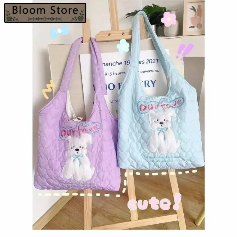 

Bloom Sweet Cute Dog Plush Blue Handbag Women Embroidered Large Capacity Tote Bag Сумка Female Casual Y2k Shoudler Bags 2025