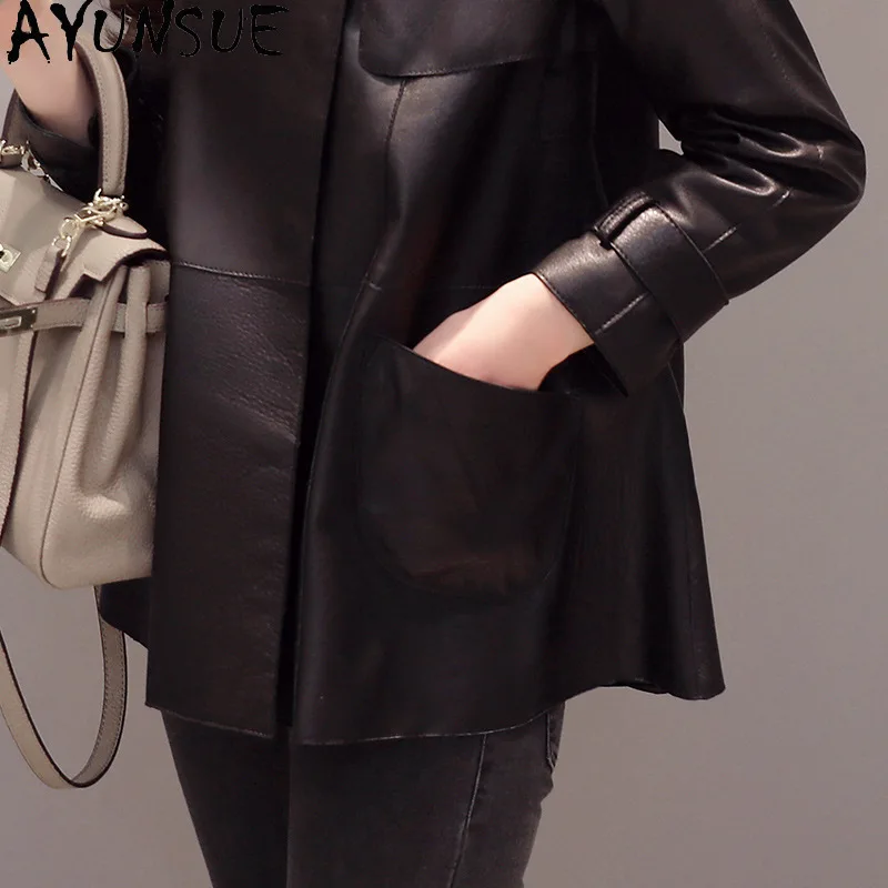 AYUNSUE Sheepskinของแท้หนังแจ็คเก็ตผู้หญิง 2025 Casualสตรีเสื้อฤดูใบไม้ผลิฤดูใบไม้ร่วงเสื้อผ้าใหม่ในOuterwears Jaqueta Couro