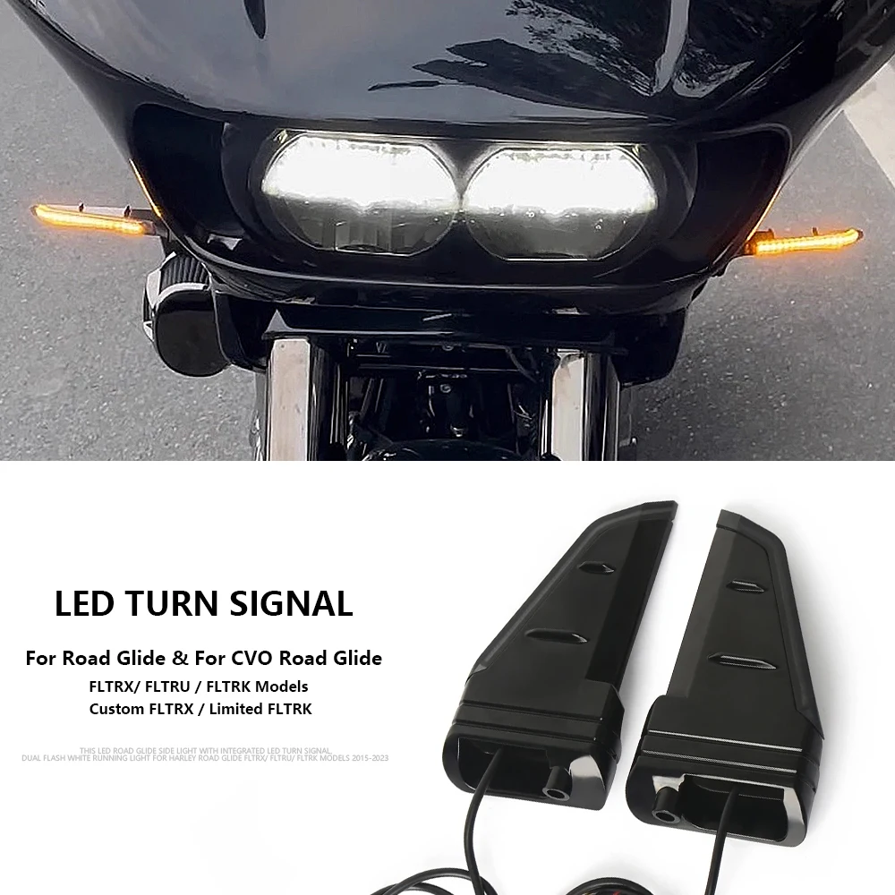 

Motorcycle Side LED Turn Signal Flowing Lights Double flashing Lamps Black New For Harley Road Glide FLTRX FLTRK FLTRU 2015-2023