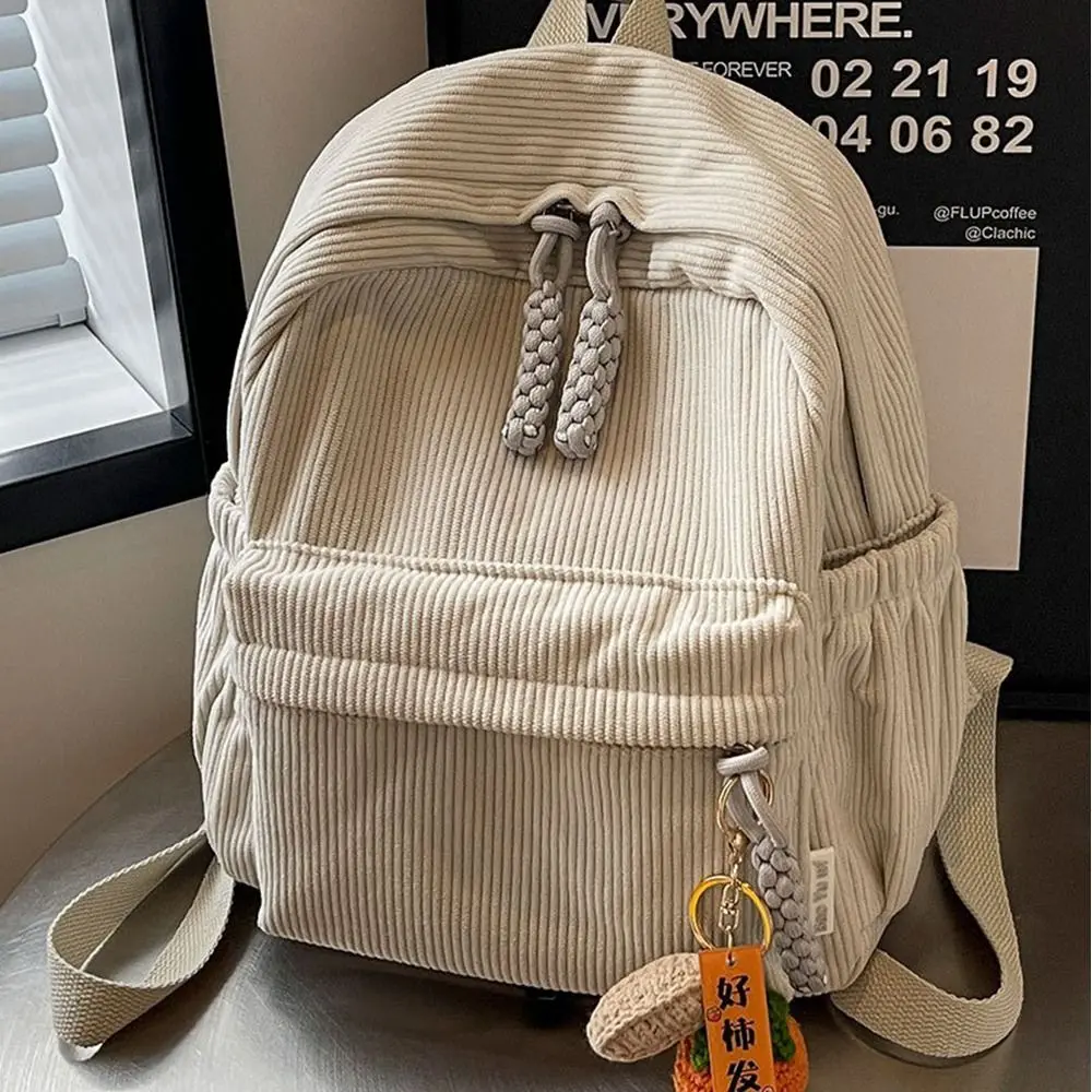 

Stylish Lightweight Corduroy Backpack Solid Color Casual Student Backpack Japanese Style Practical Travel Bag For Women