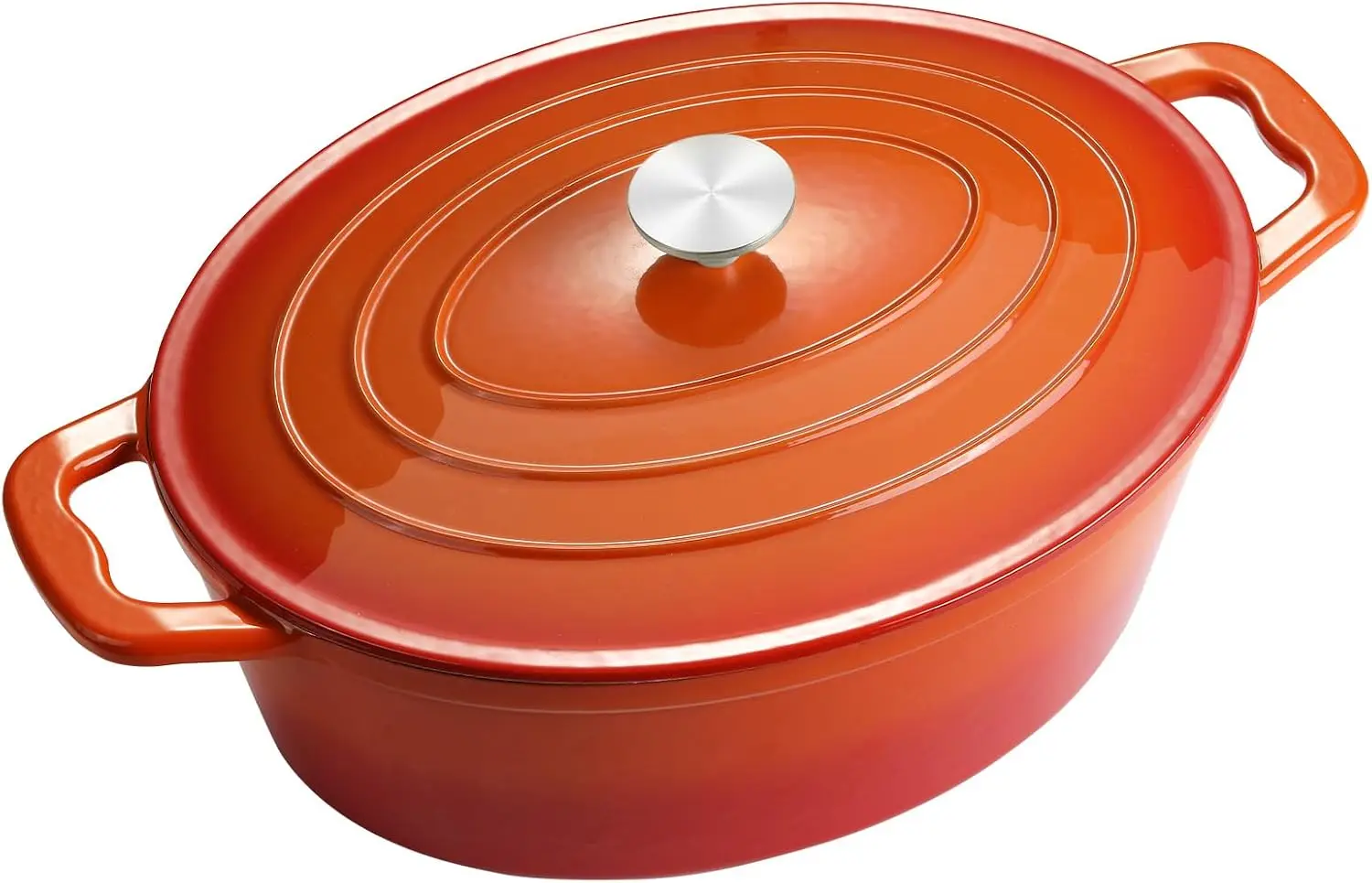 

Enameled Oval Dutch Oven Pot with Lid, 8 QT Cast Iron for Cooking, Baking, Frying, Non-Stick Coated (Orange)