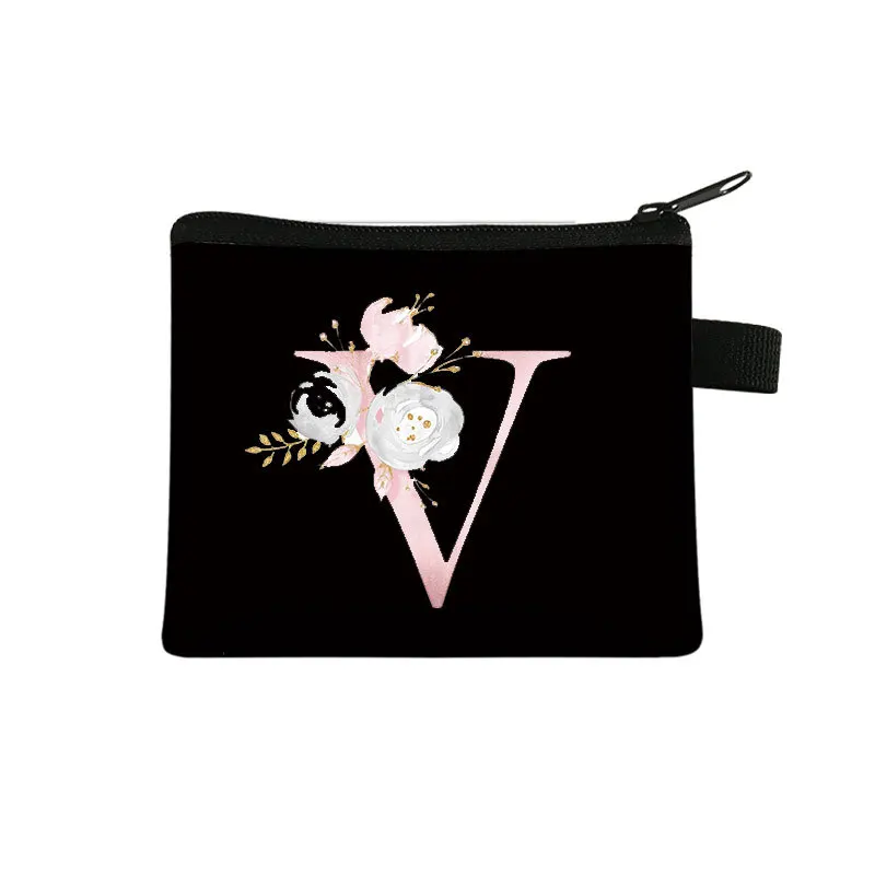 女性の財布26イニシャル文字の花コイン財布ジッパーガールかわいい小さな口紅コイン財布