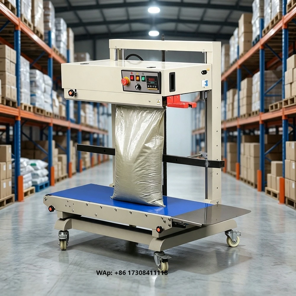 Automatic Continuous Heat Sealer Height Adjustable Plastic Bag Sealing Machine for Stand up Pouch Rice Feed Packaging