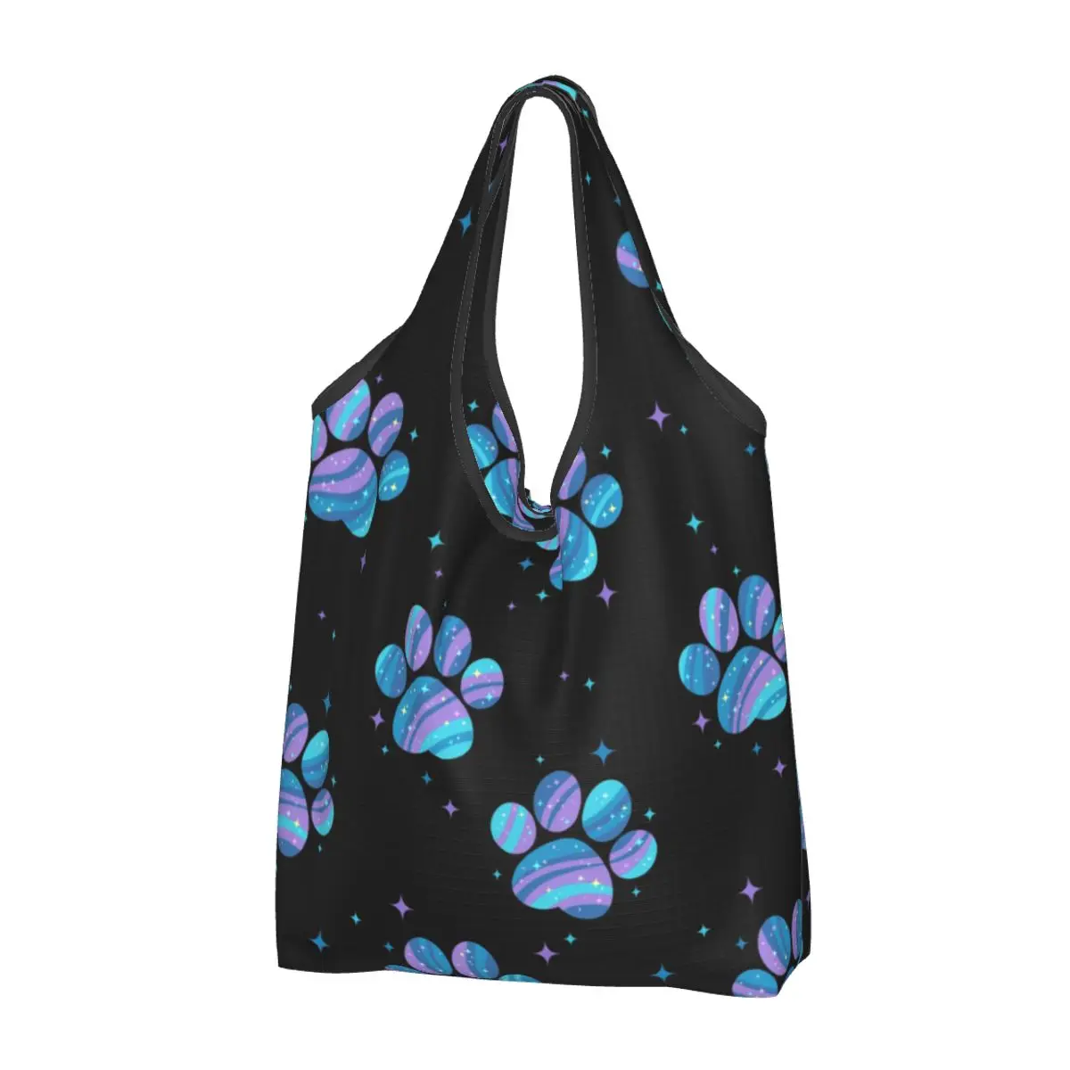 

Starry Paws Grocery Shopping Bag Cute Shopper Tote Shoulder Bag Big Capacity Portable Floral Dogs Animal Handbag