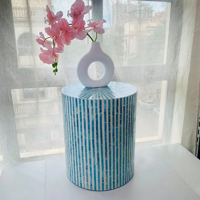 Luxury Handmade Mother of Pearl Inlaid With Seashells,Coffee Table,Home Living Room,Shoe Changing, Stool, Furniture Table