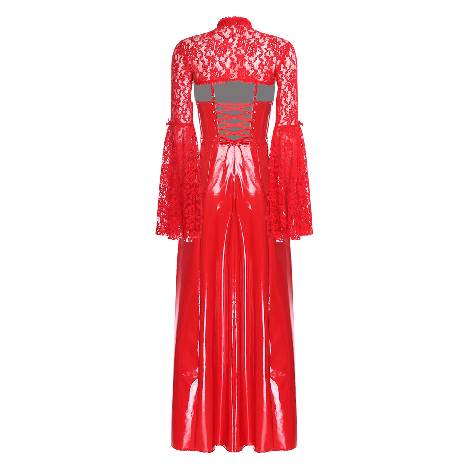 

Женский готический комплект платьев с цветочным кружевом, платье из искусственной кожи, наряд, средневековый костюм вампира-ведьмы, клубное платье, глянцевая клубная одежда