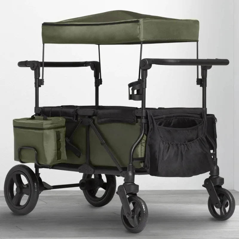 Deluxe 4 Seater Stroller Wagon City Wagon Cruiser Stroller 3 Point Safety Harness Black All Weather