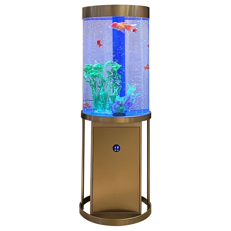 

Round stainless steel base bottom filter water-free lazy fish tank high definition transparent acrylic cylinder body household