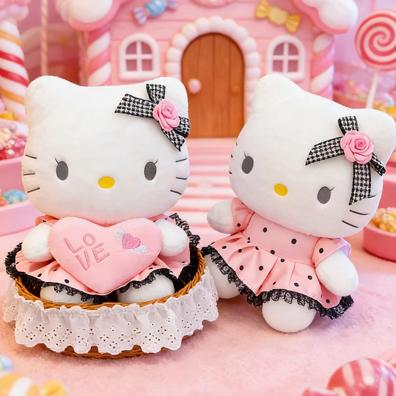 

Плюшевые игрушки Sanrio 40 см: Hello Kitty в платье принцессы, плюшевые куклы KT Cat с бантом, тканевые куклы, подарки на день рождения для девочек