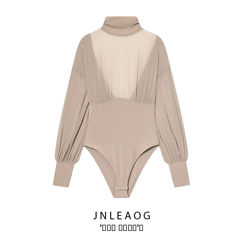 JNLEAOG الخريف جديد المرأة الشارع Sle عالية الخصر قطعة واحدة دعوى با تصميم جورجيت ort السراويل ألياف البوليستر #1