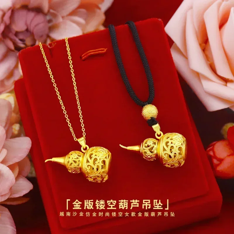 

9999 Real Gold 24K Fashion Women's Gold Edition Ethnic Style Ancient Gourd Pendant Women's Clavicle Pendant