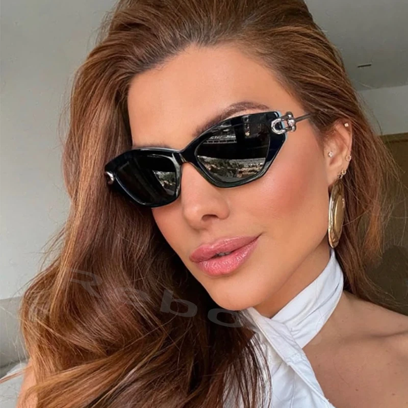 

Gold Black Cat Eye Sunglasses for Woman Fashion Metal Frame Polygon Sun Glasses For Female Vintage Shades Glasses Travel Eyewear