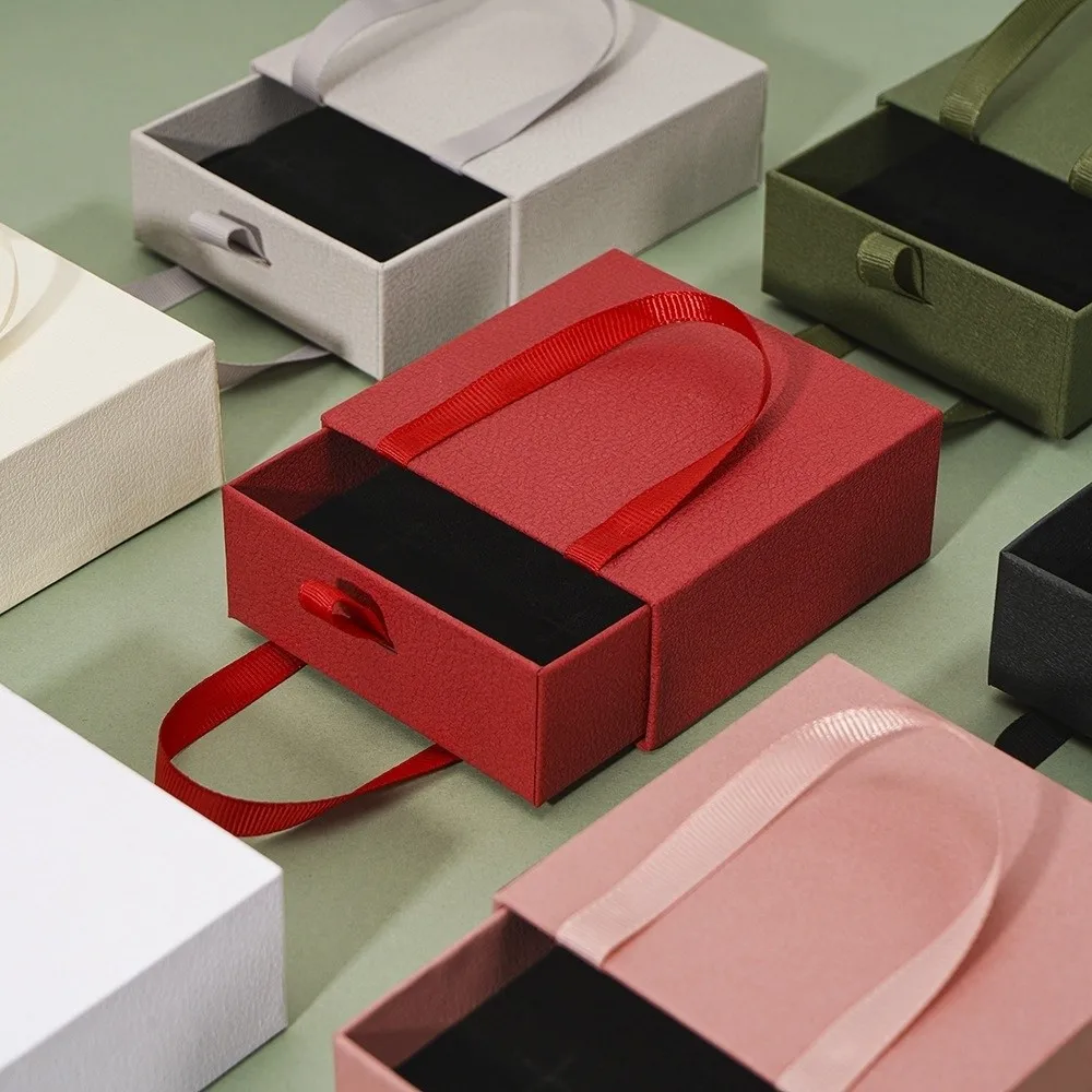 Drawer Jewelry Box Paper Portable Jewelry Packaging Box Solid Color Storage Display Case Earrings Ring Pendant Bracelet Necklace