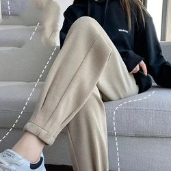 Spring Chenille Solid Color Women Harlan Pants Elastic Waist Bound Feet Loose All-match Casual Large Size Affordable Trousers