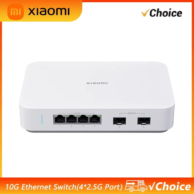 Xiaomi 10G Ethernet Switch 4×2.5G+2×10GMbps Mini Network Switches VLAN Ethernet Splitter Lan Router 6 Ports Hub Switch CN