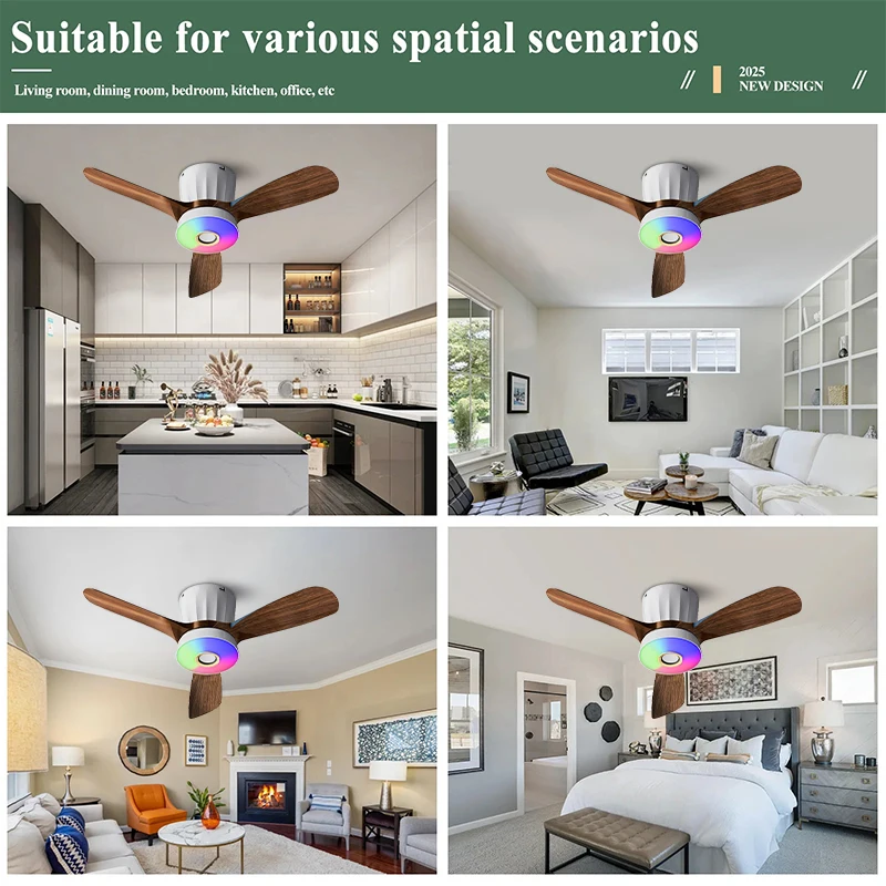 Интеллектуальный трехлистный потолочный вентилятор, светильник для столовой, спальни, гостиной, RGB-музыкальный стиль, потолочный бесшумный вентилятор с высоким ветром