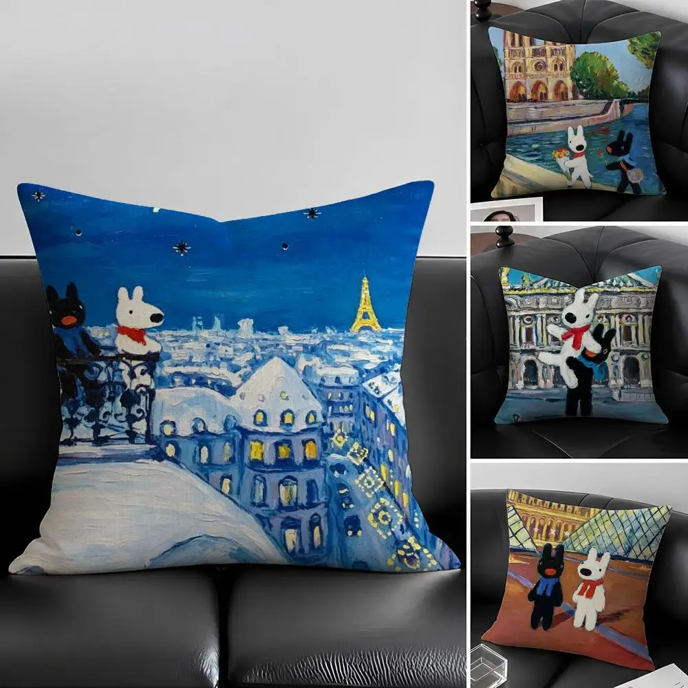 Funda de cojín con dibujos animados de G-Gaspard A-And L-Lisa, juego de fundas de almohada de lino natural, decoración todo en uno para sofá, dormitorio y silla