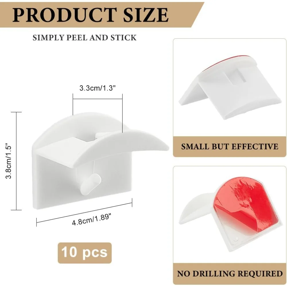 10 Pack Adhesive Hat Hooks, No Drilling Racks for Baseball Caps and Bags, Wall Mounted Hooks, Minimalist Hat Rack