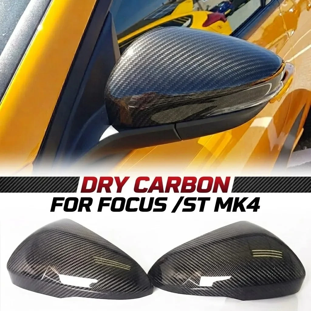 Real Dry Carbon Fiber Mirror Cover For Ford Focus MK4/4.5 ST ST-Line 19-25 Side Rearview Mirror Cap Exterior Modification Parts