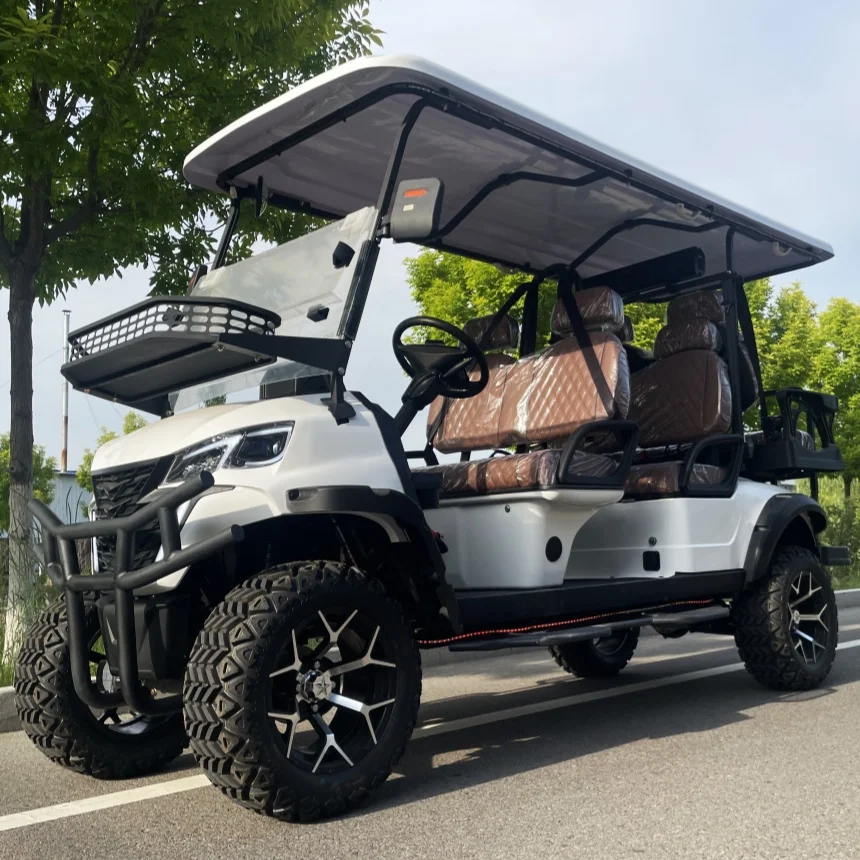 72V Lithium Battery New Golf Club Car Full Off Road Tire Multi Function Control Panel 6 Seat Long Endurance Top Luxury Golf Cart