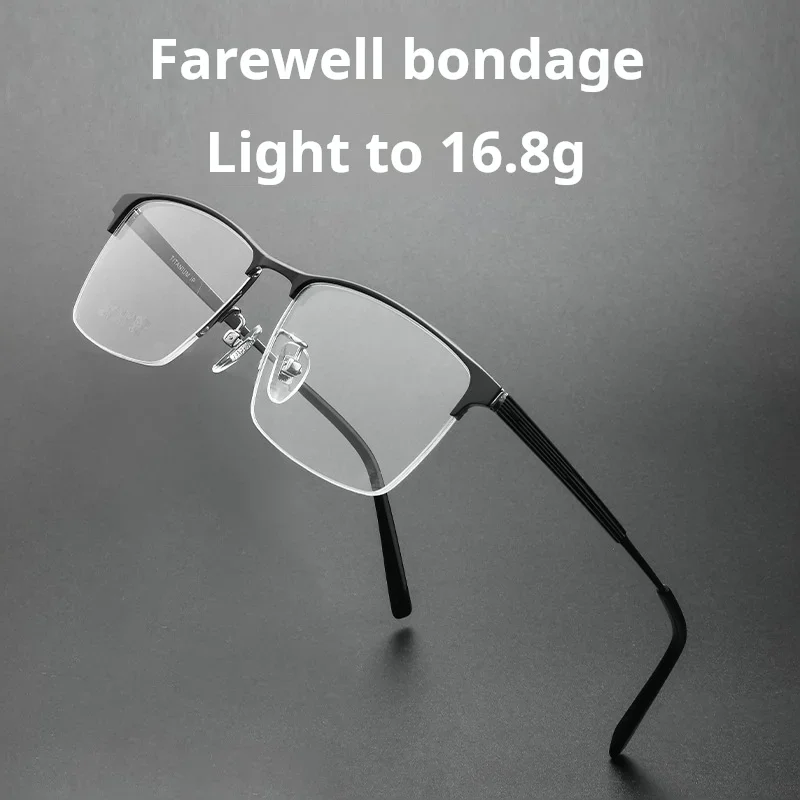 

KIZN мужские роскошные очки из чистого титана с полуоправой, ультралегкие ретро простые оптические очки большого размера по рецепту 89579