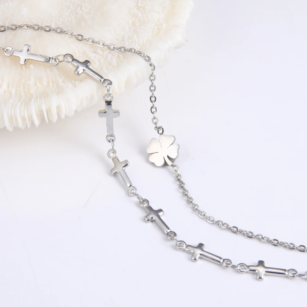 Kkjoy Edelstahl Fußkette für Damen und Herren, silberfarben, vierblättriges Kleeblatt, Fußkettchen, einfache Perlen, Modeschmuck, Accessoires, Neu – Detail 13