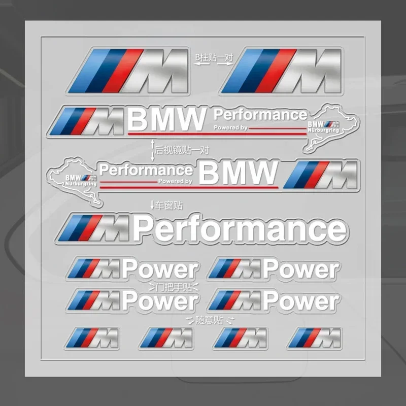 1set car window door handle mirror sticker M power performance badge decal For BMW M E39 E36 E60 E90 E46 F30 F10 F20 E53 E34 X1