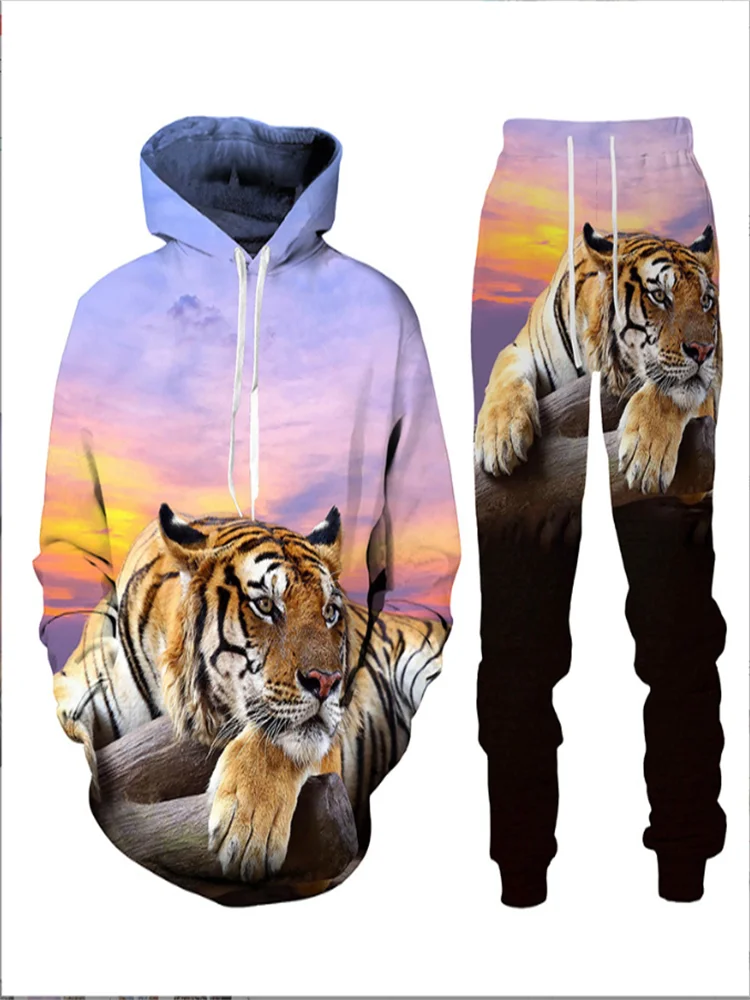 New 3D Tiger Series Hoodie Men's And Women's Long-sleeved Coat Hoodie Hoodie Two-piece Suit