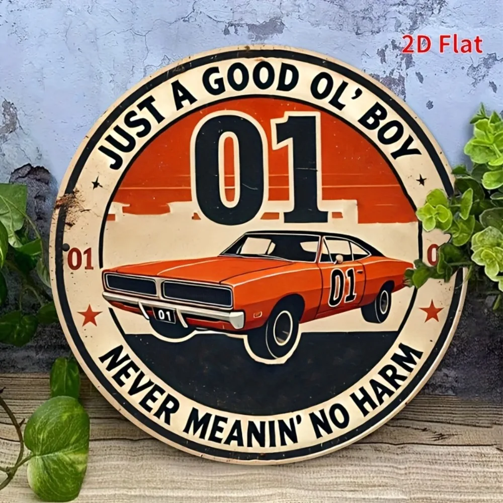 Rustic Flair Vintage Duke Of Hazzard Metal Sign  - Round Aluminum Wall Art, Durable, Windproof & Waterproof