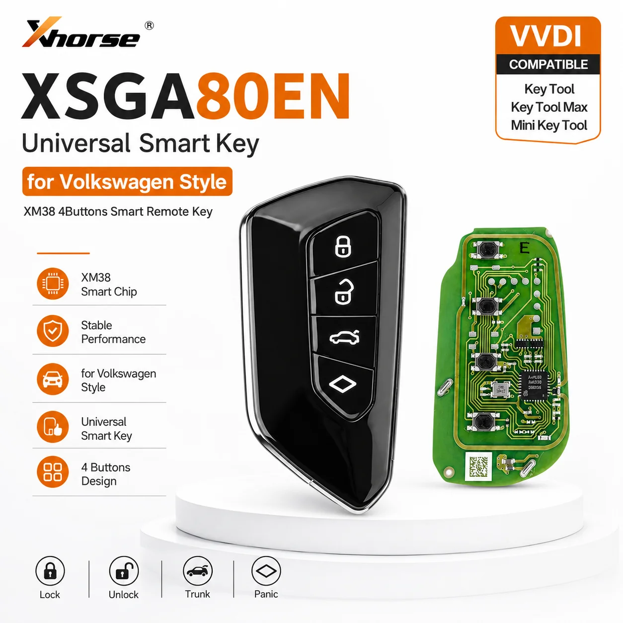 Xhorse XSGA80EN Universal Smart Key for Volkswagen Style XM38 4 Buttons Smart Remote Key for VVDI Tool Key Programmer