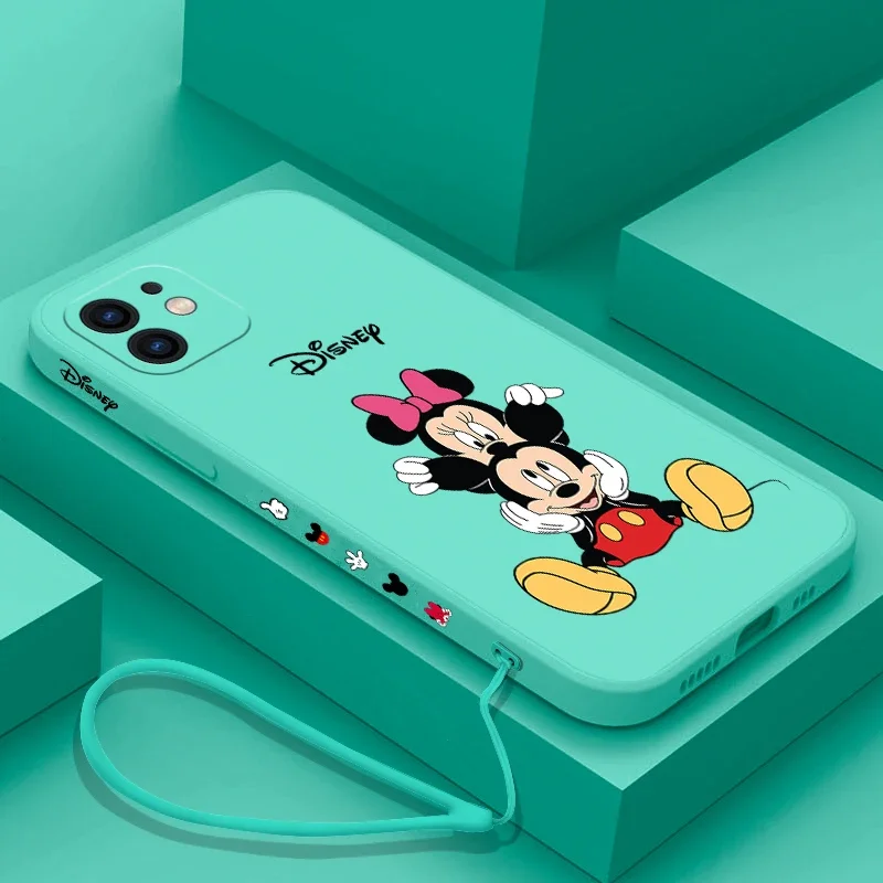 Minnie mickey lanyard Phone Case For iPhone 15 14 13 12 11 Pro Max Mini X XR XS MAX 8 7 Plus Liquid Silicone Cases Cover