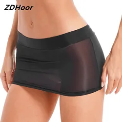 Womens Semi Mini Skirt See-through Cover Ups Beachwear Solid/Color Block Low Rise Pencil Skirt