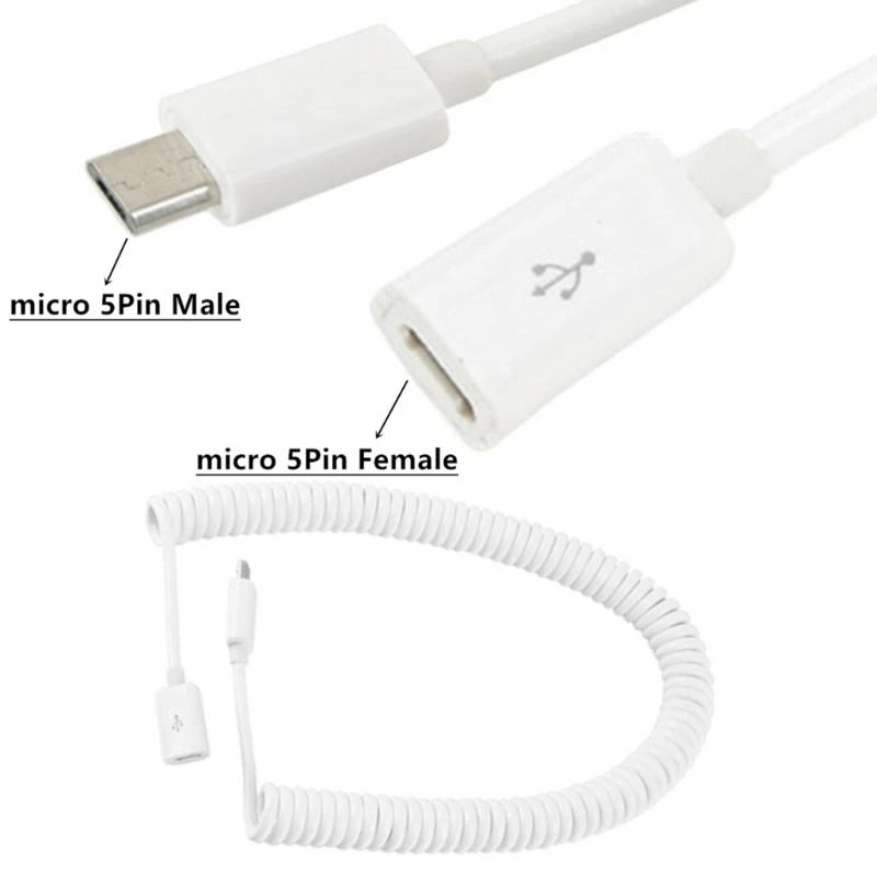 L41E Flexible Micro USB Spring Extension Cable USB2.0 Port 480Mbps Data Transfer