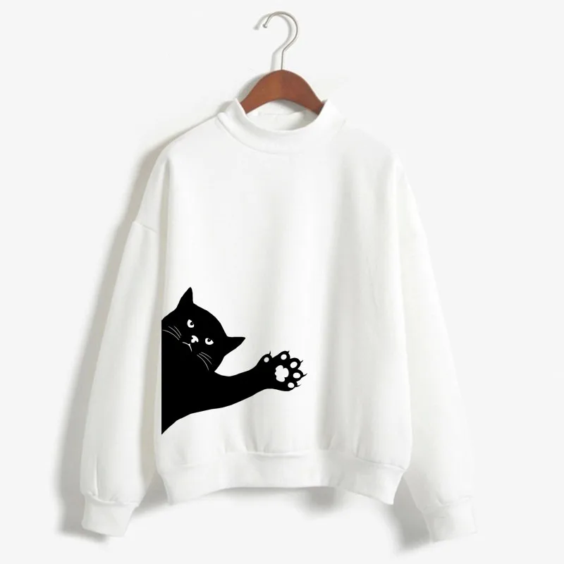 

Cat waving at you Print Women Sweatshirt Korean O-neck Knitt Pullover Thick Autumn Winter Candy Color Loose women Clothes