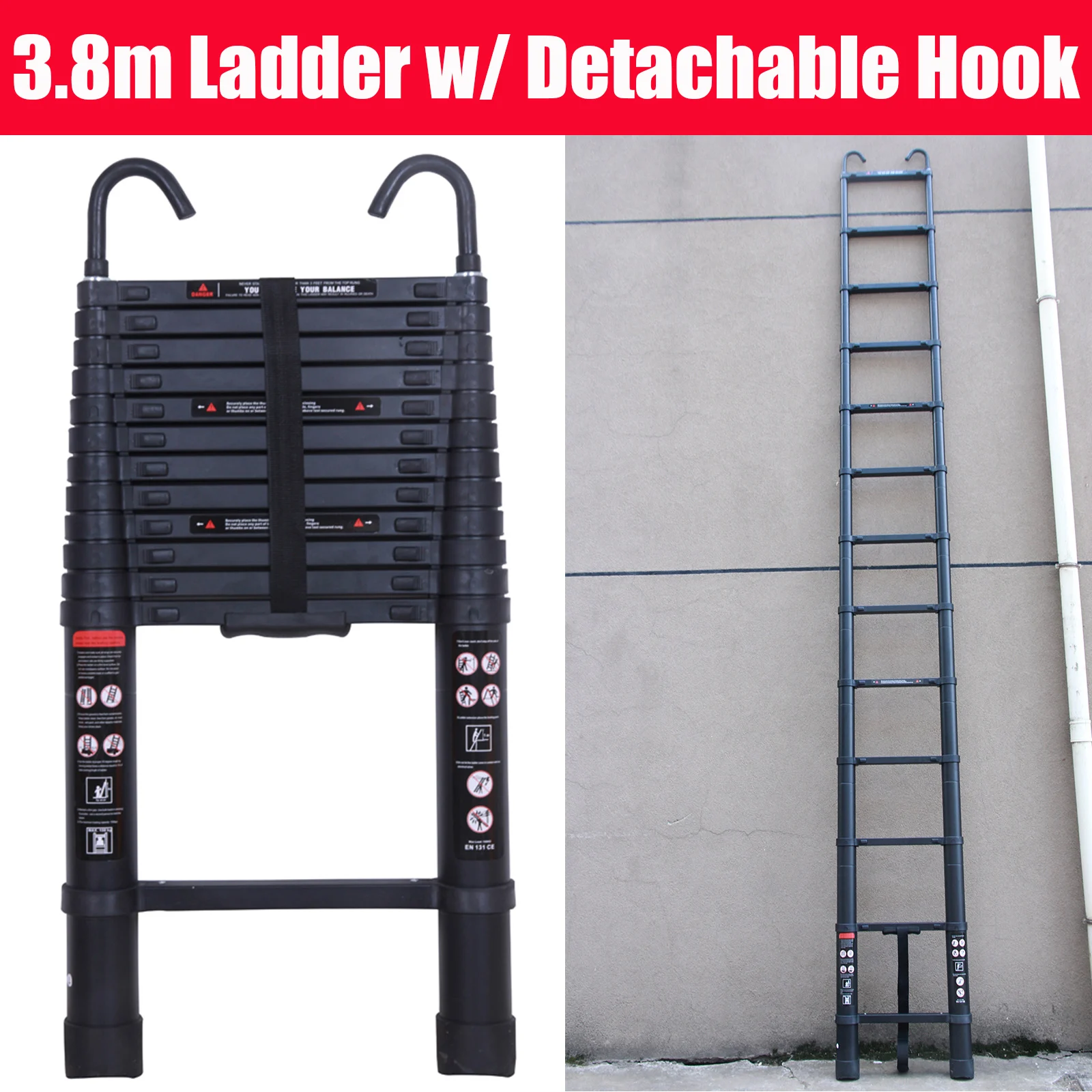 Telescopische ladder 2,6 m-6,2 m, draagbare uitschuifbare multifunctionele opvouwbare aluminium ladder, zware verlengingstap